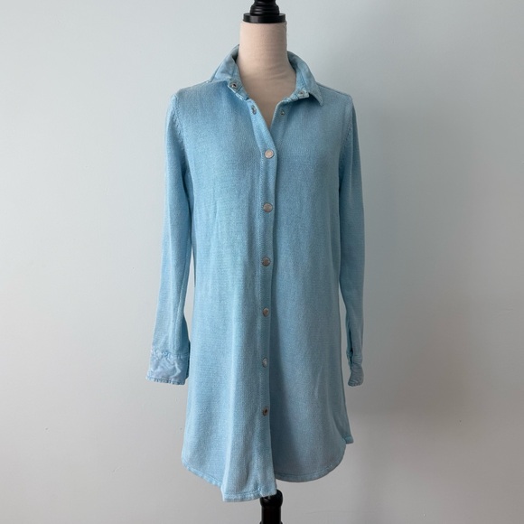 Pbj Blues Dresses & Skirts - PBJ Blues Ramie Cotton Sweater Cardigan Dress M Light Blue Button Front